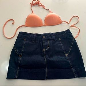 Juniors or woman’s beach wear-bikini top and Jean skirt!